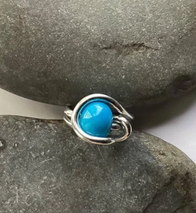Türkis Silber Draht Wickelring. Türkis mundgeblasene Glasperle. 1 of a kind - Bild 1 von 5