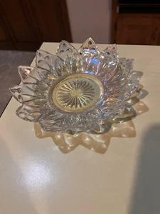 Vintage Federal Clear Iridescent Carnival Glass Flower Shaped Side Plate Bowl - Picture 1 of 8