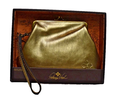 Bolso de Mano Patricia Nash Savena Antiguo Cuero Dorado Kisslock Muñequera ¡Nuevo! Foto 1 de 4
