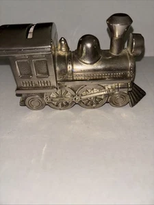 Vintage Silver Plated Train Locomotive Engine Metal Coin Piggy Bank Approx 4x6” - Picture 1 of 5