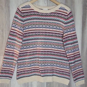 Talbots Womens Large Colorful Fair Isle Striped Long Sleeve Crew Neck Sweater - Bild 1 von 6
