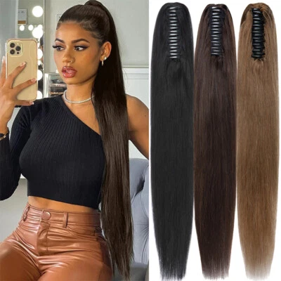 Claw on Ponytail Extension 100% Real Remy Human Hair Clip In Hair Wrap Pony Tail - Image 1 of 4