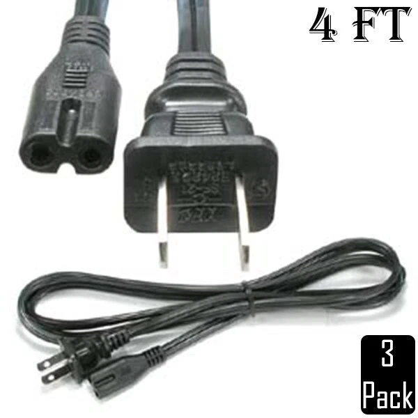 3x 4FT US 2 Prong Port Laptop Adapter Power Cord Cable Figure 8 Male Plug 18/2 - Image 1 of 1