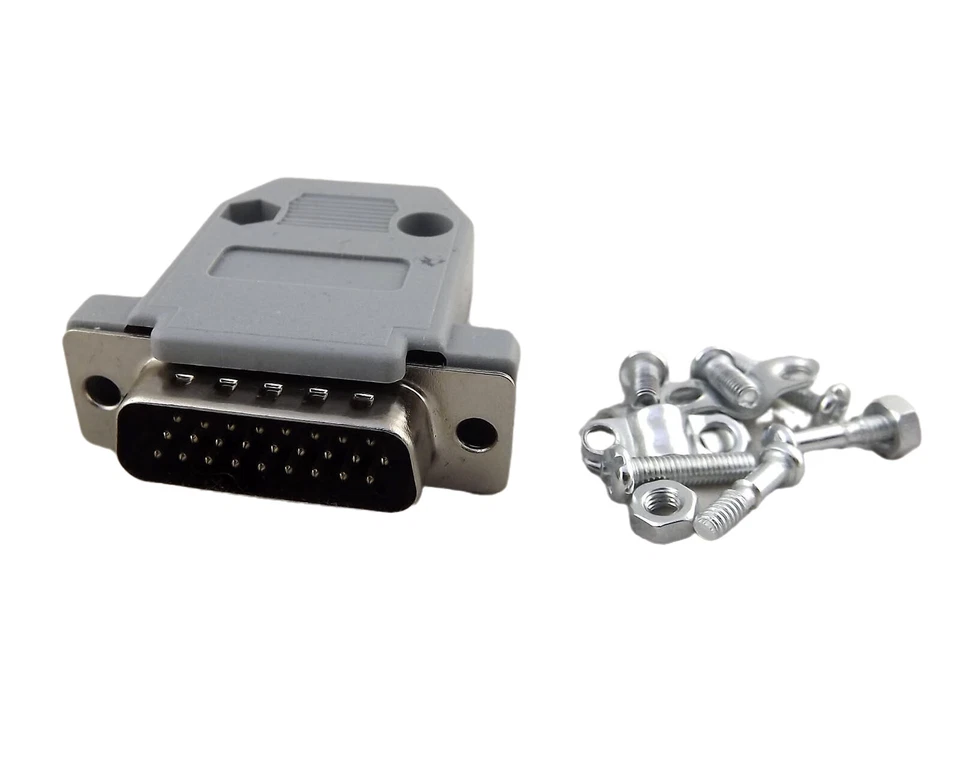 DB26 Male Plug 26 Pin 3 Rows D-Sub Connector Plastic Hood Cover Backshell Gray - Image 1 of 1