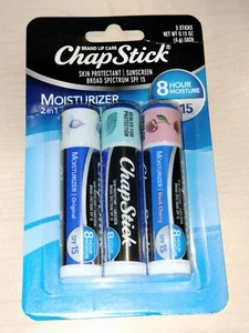 3 ChapStick Lip Moisturizer Original, Cool Mint, Black Cherry Spf 15 0.15Oz Each - Picture 1 of 2