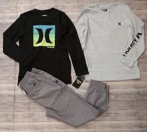 Neu! Jungen Hurley 3-teiliges Langarm-T-Shirts und Hosen Outfit mehrere Größen - Bild 1 von 4