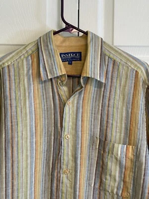 INSERCH ® Stripe - 100% Linen - With Cuff Ties - Size Large - Image 1 of 4