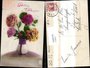 179811,Blumen Rosen i. Vase Blumenvase Gelukkig Nieuwjaar Neujahr  - Picture 1 of 1