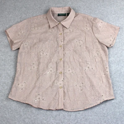 Blusa Lemon Grass Studio Feminina L Taupe Floral Lantejoulas Manga Curta Botão para Cima - Imagem 1 de 4