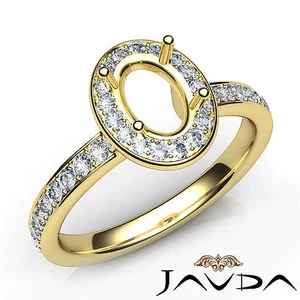 Halo Pave Setting Oval Semi Mount Diamond Engagement Ring 14k Yellow Gold 0.45Ct - Imagen 1 de 7