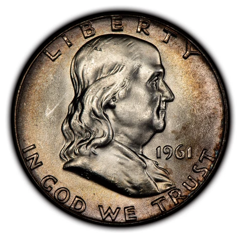 1961 50c Franklin Half Dollar - Colorful Original Toning - Frosty BU - SKU-H2320 Cover