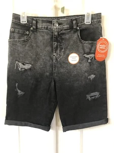 Wonder Nation Girls Cuffed Jean Shorts Size 16 Black Adjustable Stretch Denim - Picture 1 of 6