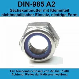 M8 DIN 985 Sicherungsmuttern A2 Edelstahl selbstsichernde Stopmutter 20-500 St. - Bild 1 von 3