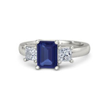 2.40 Ct Real Diamond Women Blue Sapphire Gemstone Ring 950 Platinum Size 6 7 8 9
