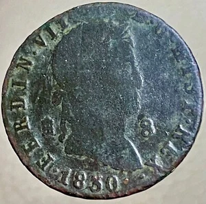 1830 Spanish 8 Maravedis King Ferdinand VII 200 Year Old Large Rare Coin - Picture 1 of 8