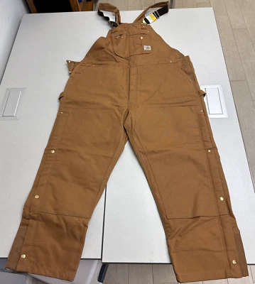 NWT Carhartt Double Front Bib Overalls BROWN Zip to Thigh QUILT LINED, 50x30 - Image 1 of 4