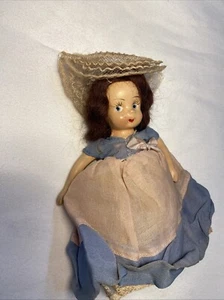 Vintage Eugenia 5" bisque doll For Repair TLC Brown Hair Blue Eyes - Picture 1 of 9