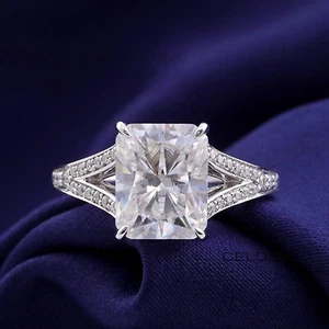 2.5CT Cut Radiant Moissanite Split Shank Engagement Ring 10K Solid White Gold - Picture 1 of 11