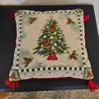 Christmas Pillow Needlepoint Christmas Tree with Tassels Zipper Enclosure