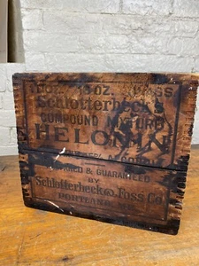 Caja de madera de marca C.1910 Schlotterbeck & Foss Portland, ME ~ compuesto Helonin - Imagen 1 de 7