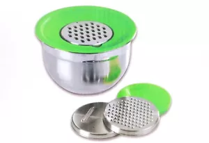 6pc Set 1 Stainless Steel Bowl 3 Graters Green Double Lid Hand Mixer Mixing 3L - Picture 1 of 2