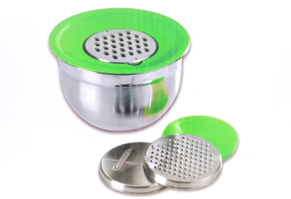 6pc Set 1 Stainless Steel Bowl 3 Graters Green Double Lid Hand Mixer Mixing 3L - Image 1 of 2