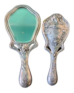 Antiguo juego de espejos de mano y cepillos para el cabello Mauser de plata esterlina Art Nouveau "Grace" - Imagen 1 de 14