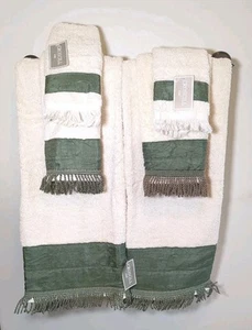 Juego de 6 piezas CROSCILL NOS 2 baños, 2 manos, 2 dedos marfil/salvia borde y flecos - Imagen 1 de 7