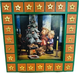 Vintage 24 Day Christmas Advent Calendar In Box w Drawers MJ Hummel Inset 14x14” - Picture 1 of 18