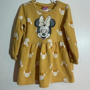 Disney Junior Minnie Mouse Kleid Mädchen Größe 4T gelb gepunktet Langarm - Bild 1 von 4