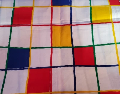 Vintage Fabric 1991 Red Blue Yellow Squares Green lines No Bear Squares Richloom - Image 1 of 4