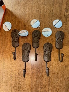 6 NWT Cast Iron Flip Flops With Hook Wall Hanger Decor Towel Holder 5.5” x 1.5” - Picture 1 of 5