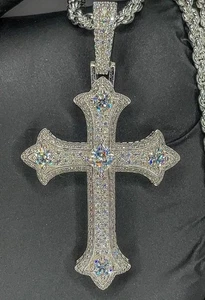 3 CT Round Cut Real Moissanite Men's Cross Pendant 14K White Gold Plated - Picture 1 of 4