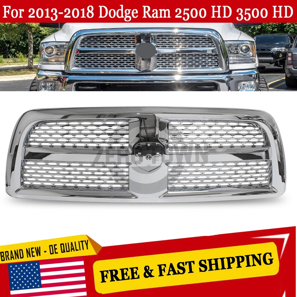 Laramie Style Front Upper Grille Chrome For 2013-2018 Dodge Ram 2500 HD 3500 HD - Image 1 of 4
