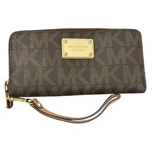 Michael Kors Women Wallet Continental Signature Print Canvas Zip Around Wristlet - Picture 1 of 18