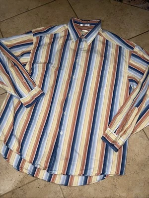 Geoffrey Beene 纽扣衬衫条纹多色 XL 码长袖男式 — 第 1/4 张图片