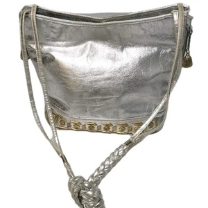 Vintage Dawli Silver Metallic Leather Purse with Gold Embellishments - Picture 1 of 13
