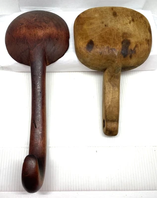 2 Antique Primitive Hand Carved Wooden Butter Paddles - One solid Piece of Wood - Image 1 of 4