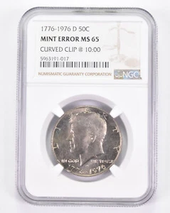 Mint Error MS65 1776-1976-D Kennedy Half Dollar - Curved Clip @ 10:00 NGC *8858 - Picture 1 of 3