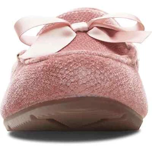 Women’s 7 Vionic Alice Holiday Pink Velvet Snakeprint Bow Slippers Flats Fleece - Picture 1 of 8