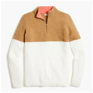 J. Crew Colorblock Pullover mit Reißverschluss aus extraweichem Garn hellbraun und weiß Medium/Large - Bild 1 von 9