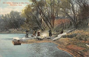 Military Crossing, Blue River, Manhattan, Kansas Riley Co 1909 Vintage Postcard - Imagen 1 de 2