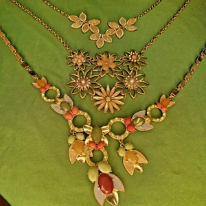 Lot 3 Colorful Enamel Rhinestone Floral Statement Layered Gold Tone Stella & Dot - Picture 1 of 16