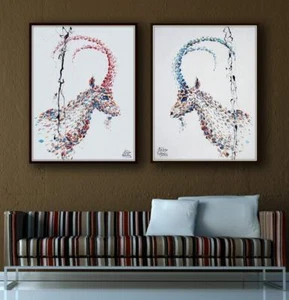 Goat Paintings Set 40", Original and Handmade, Cold and Warm tones, Home Decor - Bild 1 von 4