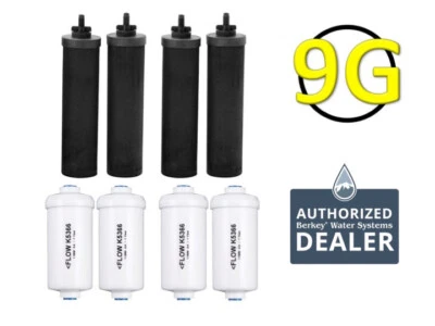 4 Black Berkey and 4 PF-2 Fluoride Filters - New - Royal Big Crown Imperial BB9 - Image 1 of 4