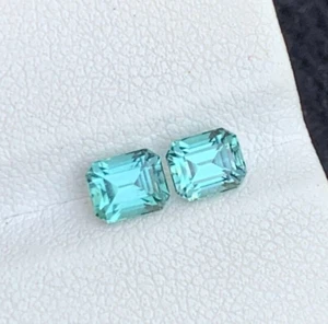1.45 Carats Mint Green Tourmaline Pair Emerald-Cut Earrings Pair - Picture 1 of 4