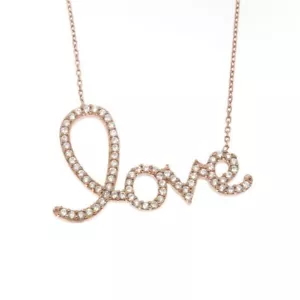 Rose Sterling Silver Cz Love Necklace - Adjustable 16" & 18" - Stamped 925 - Picture 1 of 2