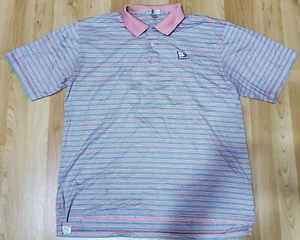 Peter Millar Men's Sz L Cotton Polo Shirt Pink Embroidered Stripes Made in Korea - Picture 1 of 8