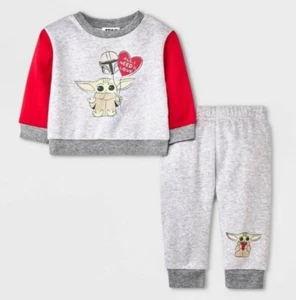 Star Wars Baby Boys 2pc Outfit Size 6-9M Grogu Yoda Mandalorian Valentine's Day - Picture 1 of 5