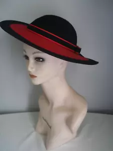 Vintage Red & Black Sylvia Deerskin Felt 100% Wool Hat - Picture 1 of 6